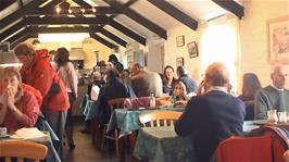 The cramped but cosy Carnewas Tearoom at Bedruthen Steps, run by the National Trust, 12.6 miles into the ride